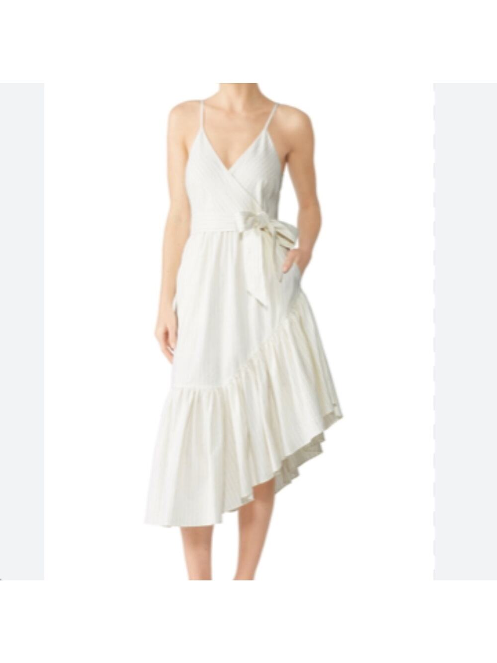 Marissa Webb Kierra Linen Blend Pinstriped Midi dress white - 4